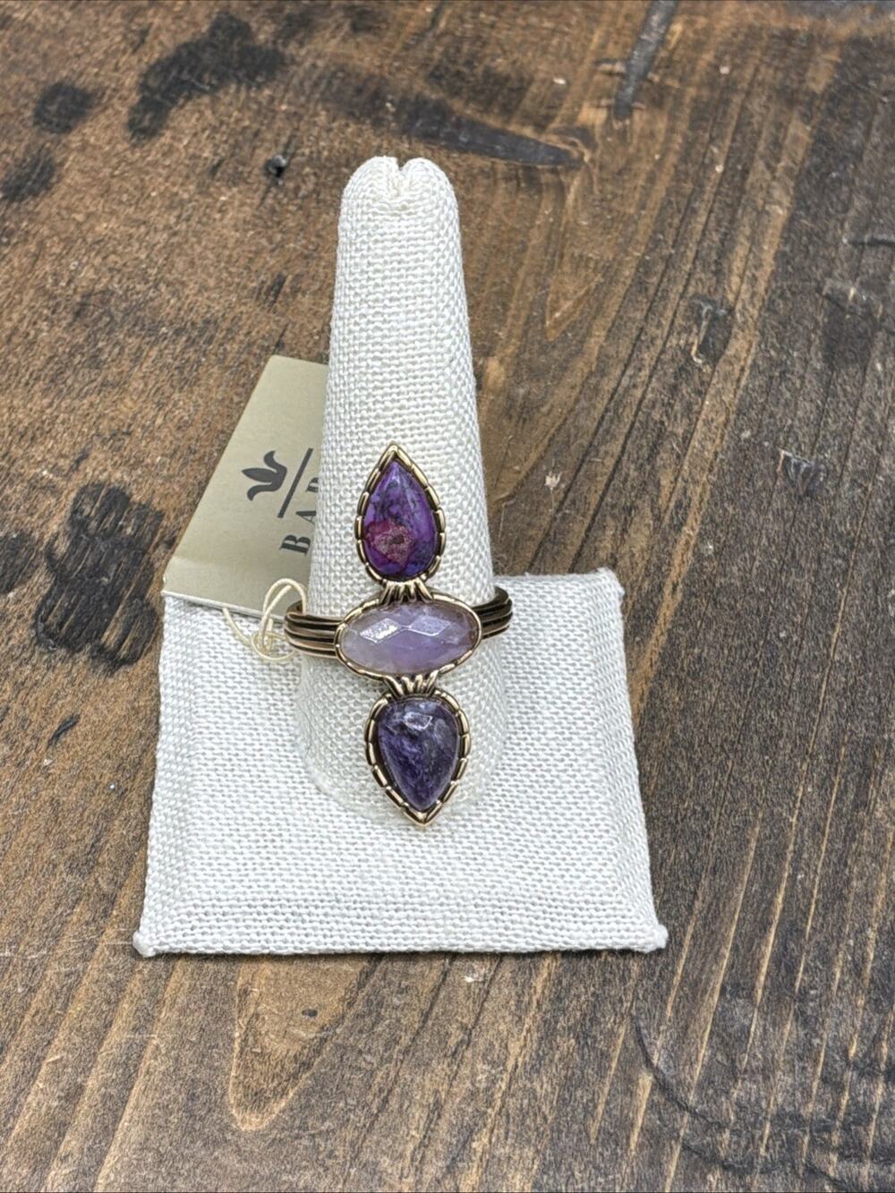 Barse Stone Trio Ring- Amethyst, Charoite & Turquoise- Bronze- 11.5- NWT